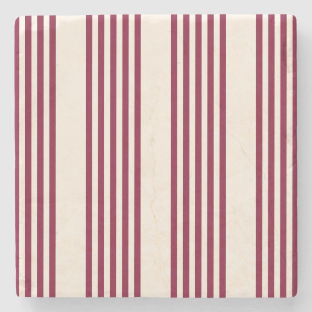 Burgundy red and beige five stripe pattern stone coaster (Front)