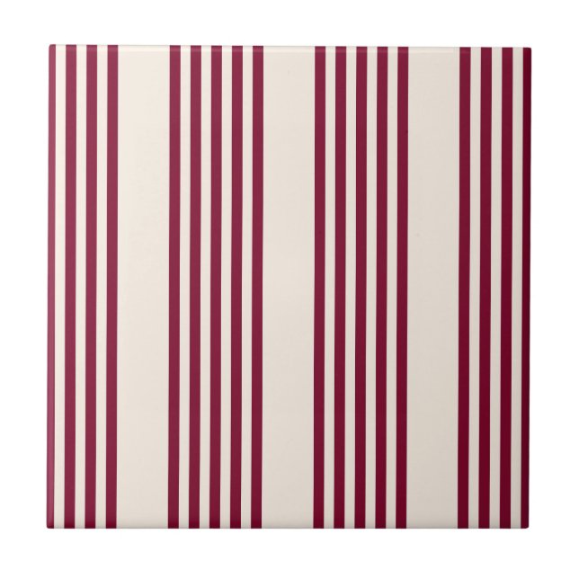 Burgundy red and beige five stripe pattern tile (Front)