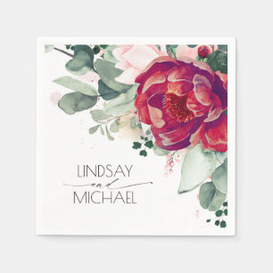 Burgundy Red and Blush Floral Elegant Napkin
