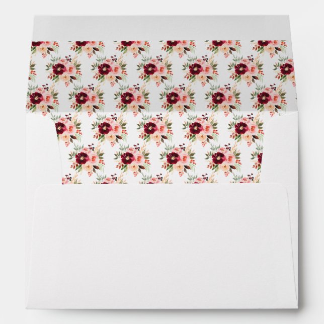 Burgundy Red and Blush Pink Floral Bridal Shower Envelope (Back (Bottom))