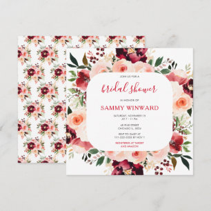 Burgundy Red and Blush Pink Floral Bridal Shower Invitation