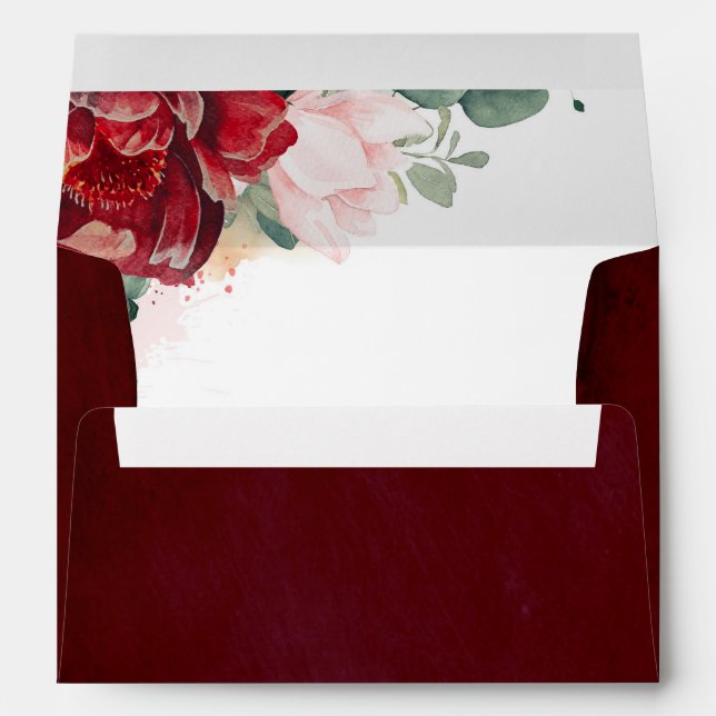 Burgundy Red and Blush Pink Flowers Elegant Envelope (Back (Bottom))