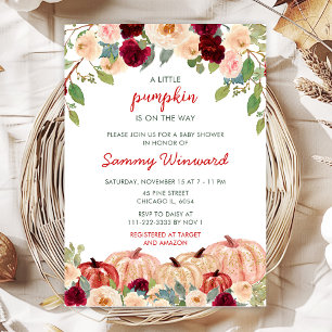 Burgundy Red and Blush Pumpkins Baby Shower Invitation