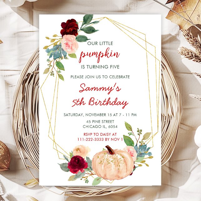 Burgundy Red and Blush Pumpkins Birthday Party Invitation (Creator Uploaded)