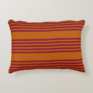 Burgundy red and burnt orange five stripe pattern. accent pillow