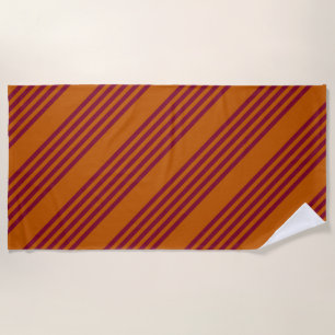 Burgundy red and burnt orange five stripe pattern. beach towel