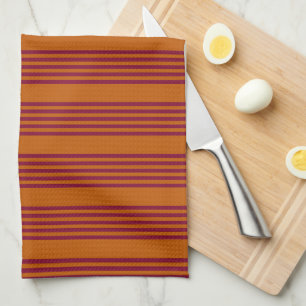 Burgundy red and burnt orange five stripe pattern. kitchen towel