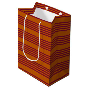 Burgundy red and burnt orange five stripe pattern. medium gift bag