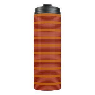 Burgundy red and burnt orange five stripe pattern. thermal tumbler