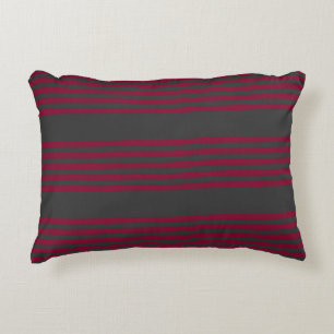 Burgundy red and charcoal five stripe pattern accent pillow