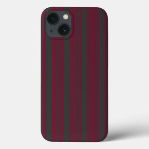 Burgundy red and charcoal five stripe pattern iPhone 13 case