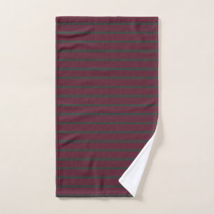 Burgundy red and charcoal five stripe pattern hand towel