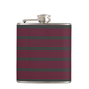 Burgundy red and charcoal five stripe pattern hip flask