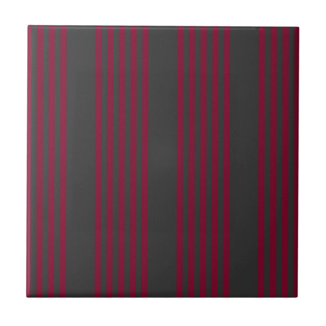 Burgundy red and charcoal five stripe pattern tile (Front)