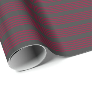 Burgundy red and charcoal five stripe pattern wrapping paper