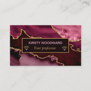 Burgundy Red and Faux Gold Glitter Marble Agate Business Card