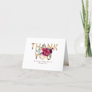 Burgundy Red and Gold Floral Baby Shower Thank You Card