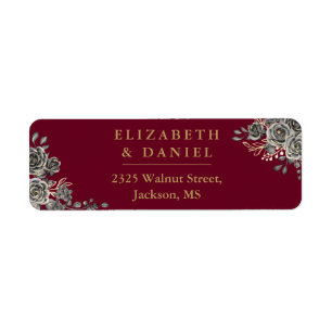 Burgundy Red And Gold Floral Gothic Return Address