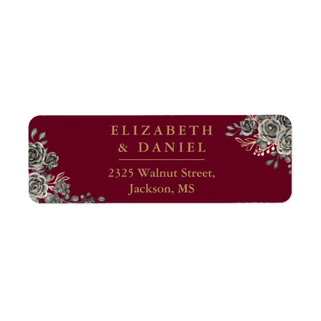 Burgundy Red And Gold Floral Gothic Return Address (Front)