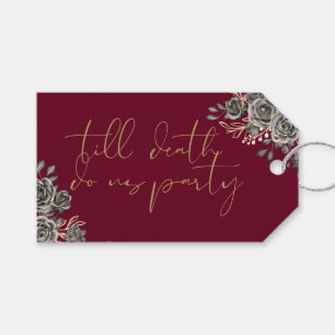 Burgundy Red And Gold Floral Gothic Wedding Favour Gift Tags