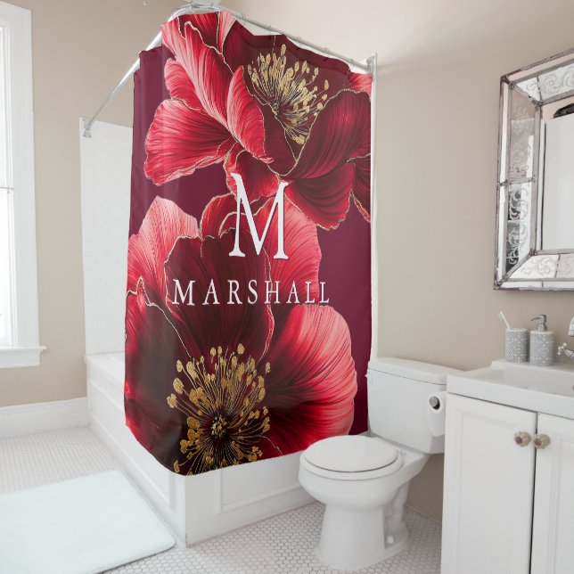Burgundy Red And Gold Floral Monogram Elegant (In Situ)