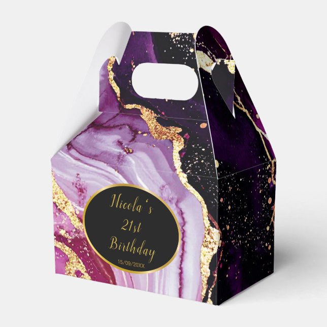 Burgundy Red and Gold Marble Agate Birthday Party Favor Box (Front Side)