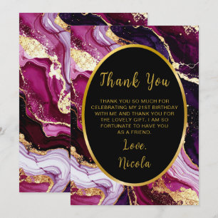 Burgundy Red and Gold Marble Agate Birthday Party Thank You Card