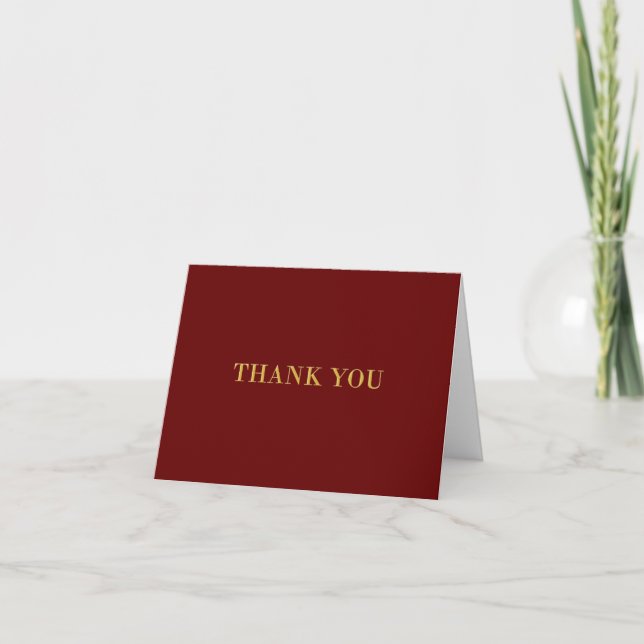 Burgundy Red and Gold Minimalist Thank You Card (Front)