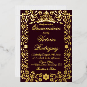 Burgundy Red and Gold Quinceañera Elegant