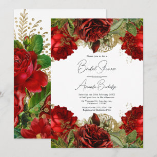Burgundy Red and Gold Vintage Rose Bridal Shower Invitation