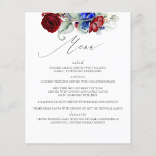 Burgundy Red and Navy Blue Wedding Menu