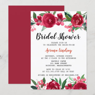 Burgundy Red and Pink Pretty Floral Bridal Shower Invitation