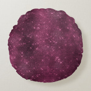 Burgundy Red and Silver Sparkle Round Pillow