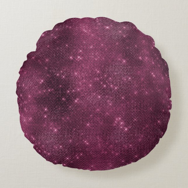 Burgundy Red and Silver Sparkle Round Pillow (Front)