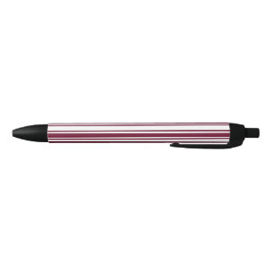 Burgundy red and white candy stripes black ink pen