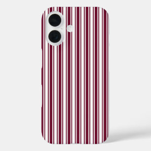 Burgundy red and white candy stripes iPhone 16 case
