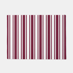 Burgundy red and white candy stripes doormat