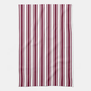 Burgundy red and white candy stripes kitchen towel