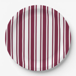 Burgundy red and white candy stripes paper plate