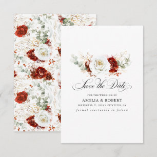 Burgundy Red and White Chic Floral Save the Date
