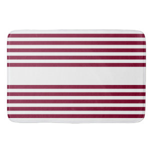 Burgundy red and white five stripe pattern bath mat