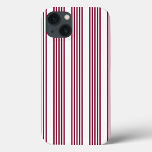 Burgundy red and white five stripe pattern iPhone 13 case