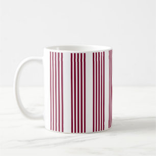 Burgundy red and white five stripe pattern coffee mug