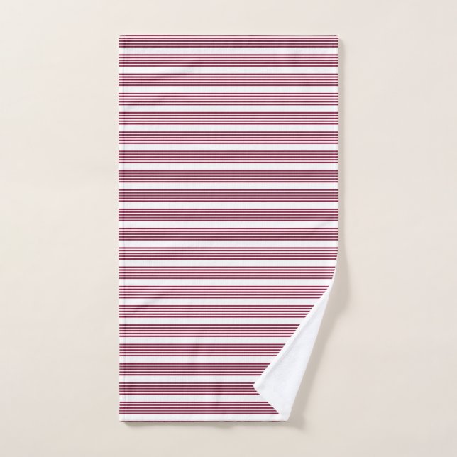 Burgundy red and white five stripe pattern hand towel (Hand Towel)