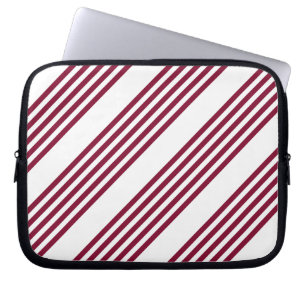 Burgundy red and white five stripe pattern laptop sleeve