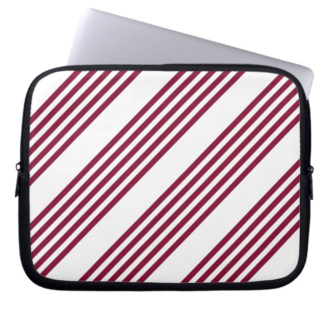 Burgundy red and white five stripe pattern laptop sleeve (Front)