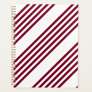 Burgundy red and white five stripe pattern planner
