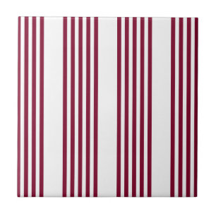 Burgundy red and white five stripe pattern tile