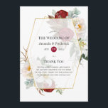 Burgundy Red and White Floral Geometric Wedding Program<br><div class="desc">Rustic boho burgundy red (marsala) and white peonies,  lilies,  cotton and eucalyptus herbarium wedding program with gold geometric frame designed to be quickly and easily customized to your event specifics.</div>