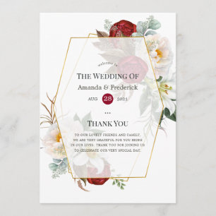 Burgundy Red and White Floral Geometric Wedding Program